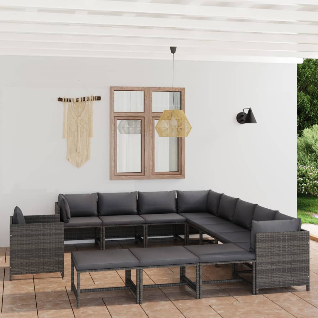 8720286287514_m_en_hd_1 vidaXL 12 Piece Garden Lounge Set with Cushions Poly Rattan Grey - Image 1