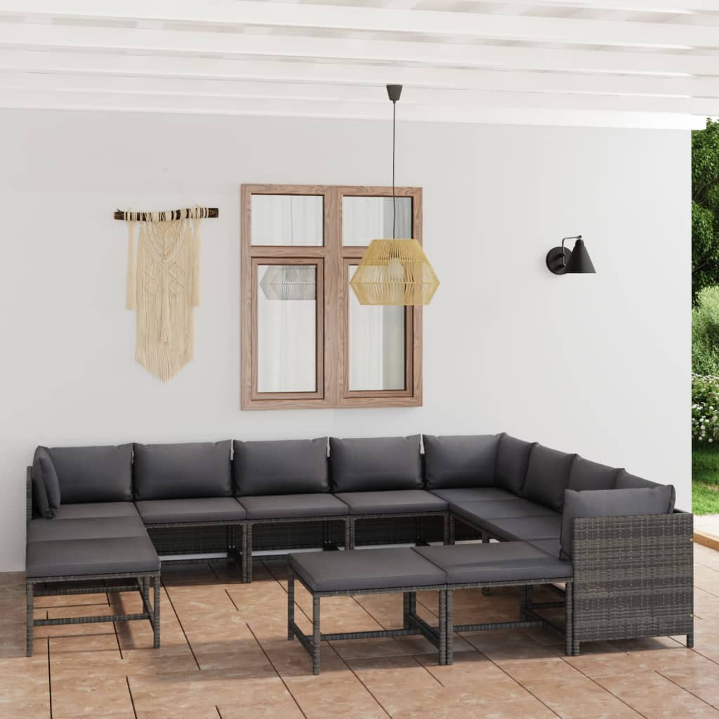 8720286287521_m_en_hd_1 vidaXL 12 Piece Garden Lounge Set with Cushions Poly Rattan Grey - Image 1