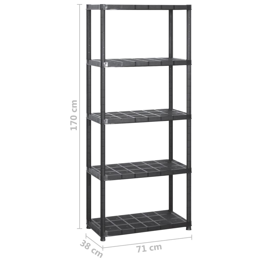 8720286289167_g_en_hd_4 vidaXL Storage Shelf 5-Tier Black 142x38x170 cm Plastic - Image 6