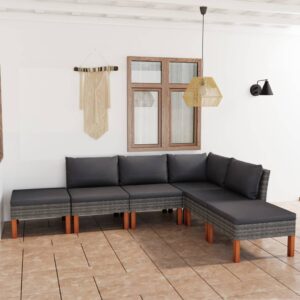 vidaXL 6 Piece Garden Lounge Set with Cushions Poly Rattan Grey
