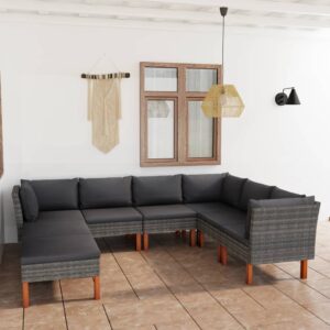 vidaXL 8 Piece Garden Lounge Set with Cushions Poly Rattan Grey