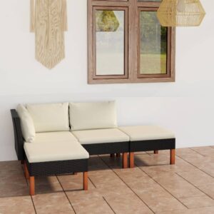 vidaXL 4 Piece Garden Lounge Set with Cushions Poly Rattan Black