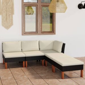 vidaXL 5 Piece Garden Lounge Set with Cushions Poly Rattan Black