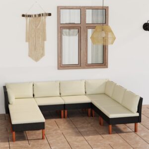 vidaXL 8 Piece Garden Lounge Set with Cushions Poly Rattan Black