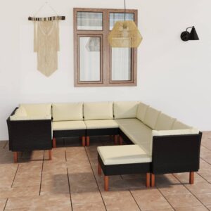 vidaXL 9 Piece Garden Lounge Set with Cushions Poly Rattan Black