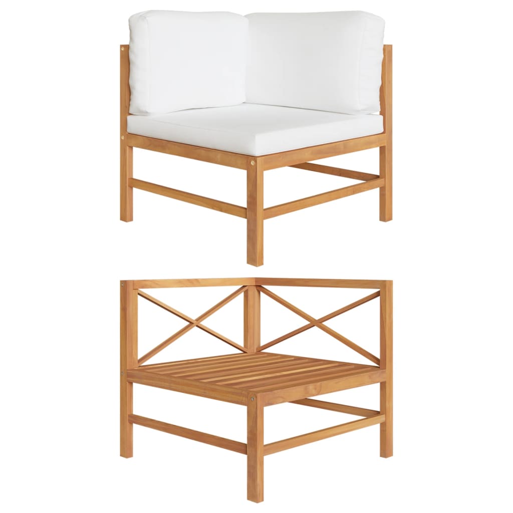 vidaXL Corner Sofa with Cream Cushions Solid Teak Wood