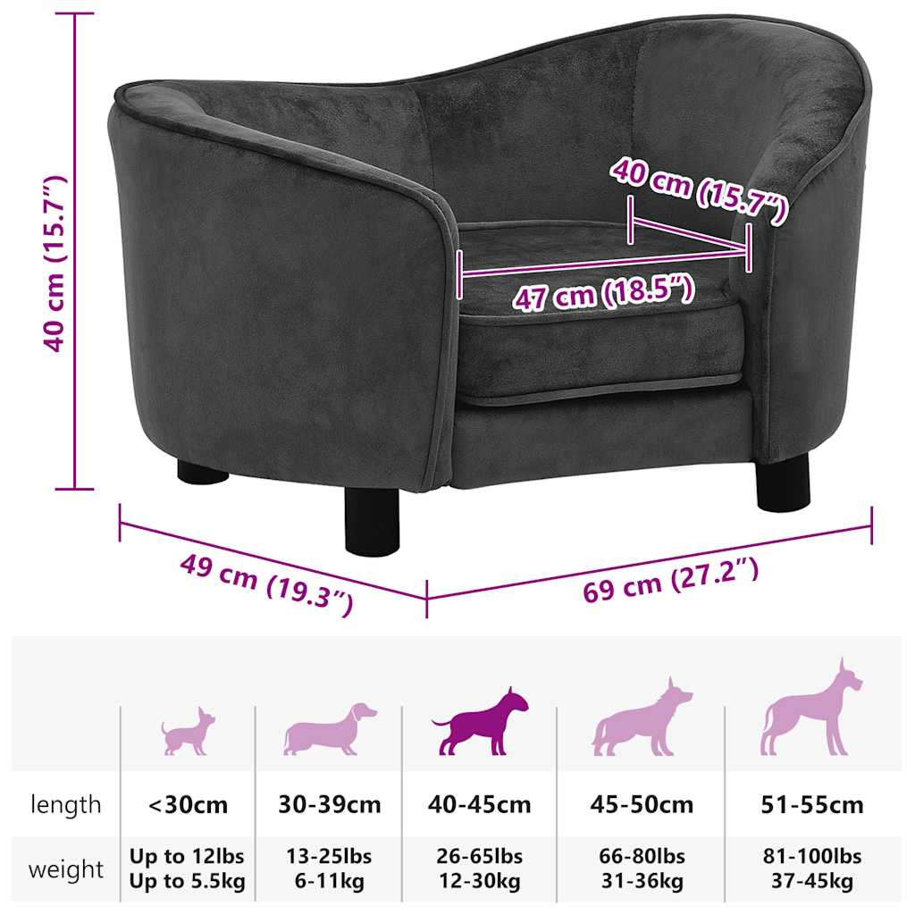 8720286315088_g_en_hd_7 vidaXL Dog Sofa Dark Grey 69x49x40 cm Plush - Image 9