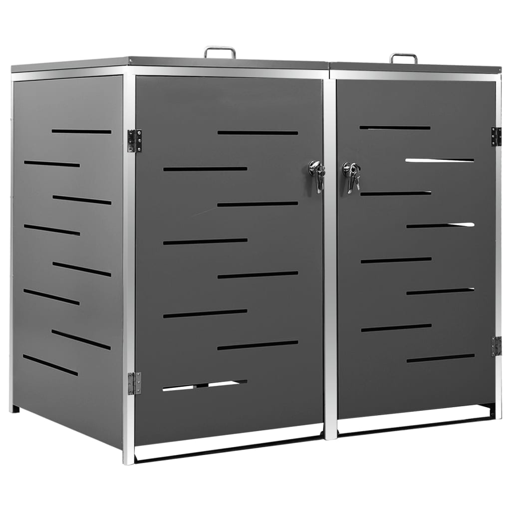 8720286334904_a_en_hd_1 vidaXL Double Wheelie Bin Shed 138x77.5x112.5 cm Stainless Steel - Image 2