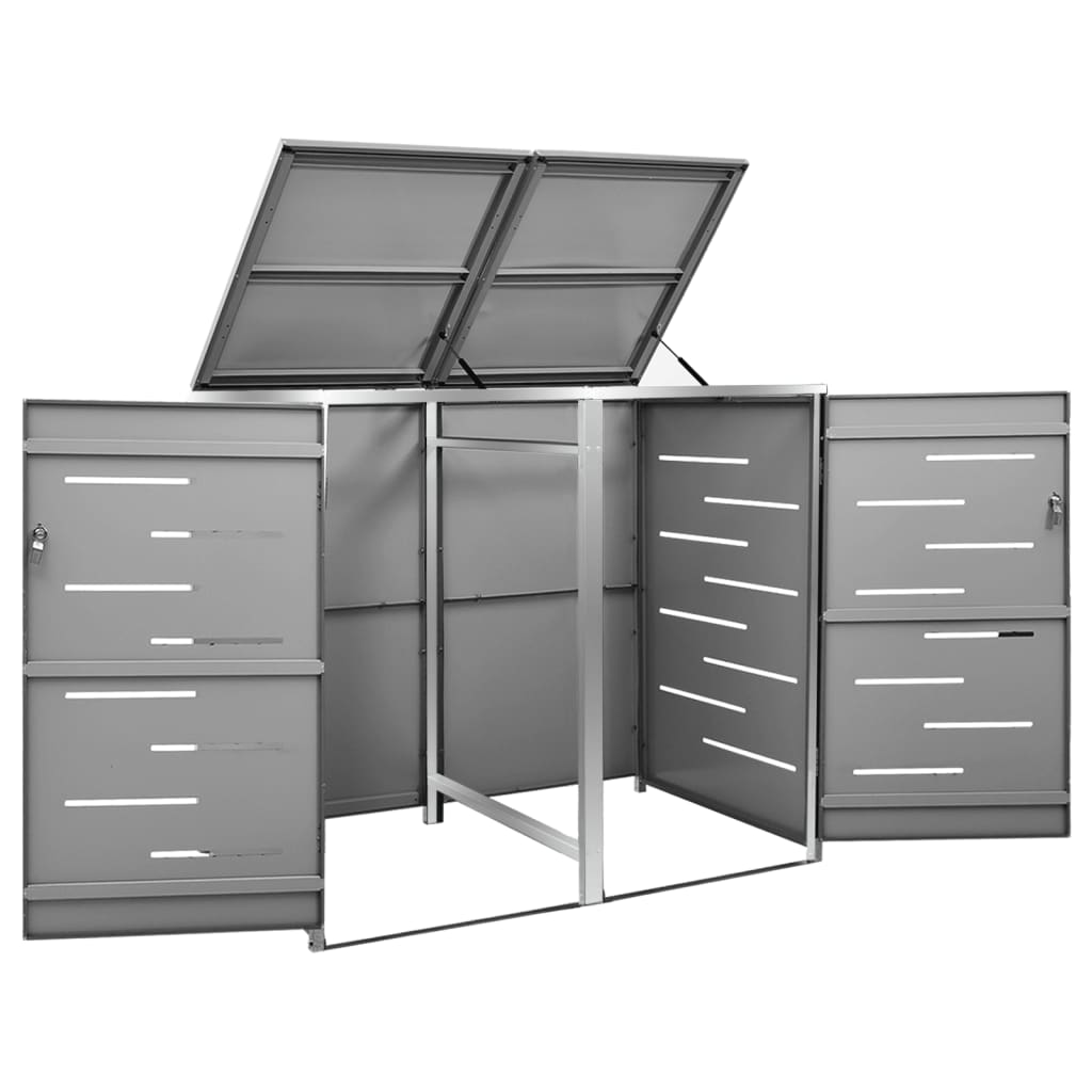 8720286334904_g_en_hd_5 vidaXL Double Wheelie Bin Shed 138x77.5x112.5 cm Stainless Steel - Image 7