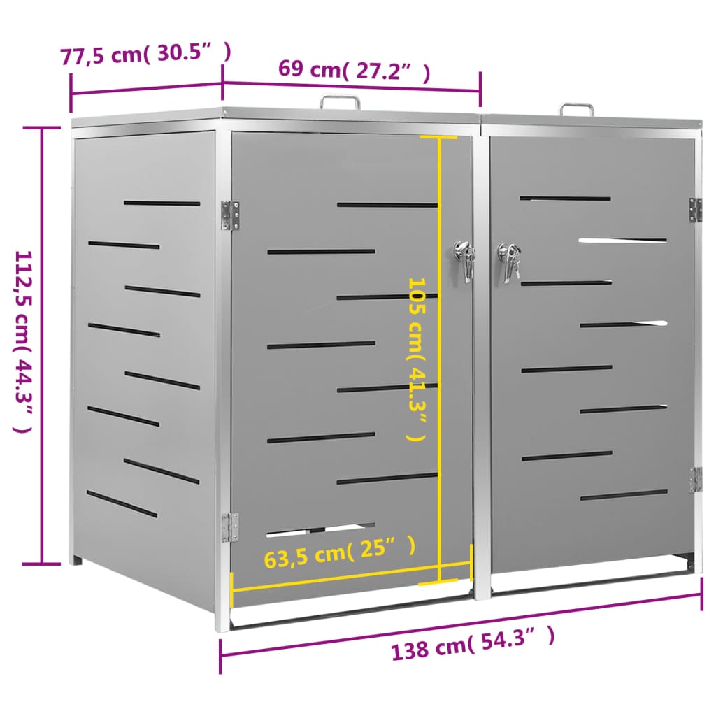 8720286334942_g_en_hd_10 vidaXL Double Wheelie Bin Shed 138x77.5x112.5 cm Stainless Steel - Image 12