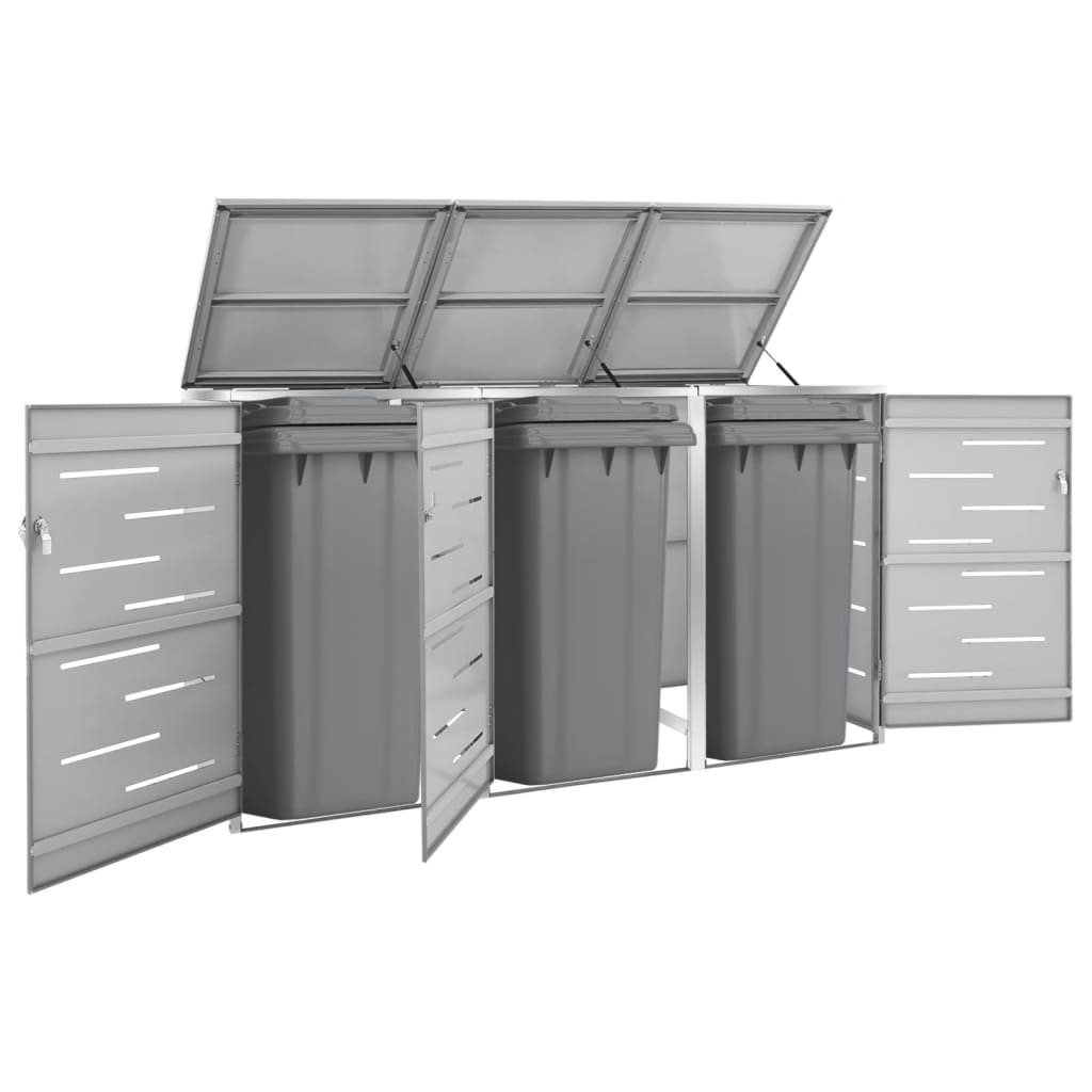 8720286334959_m_en_hd_1 vidaXL Triple Wheelie Bin Shed 207x77.5x112.5 cm Stainless Steel - Image 1