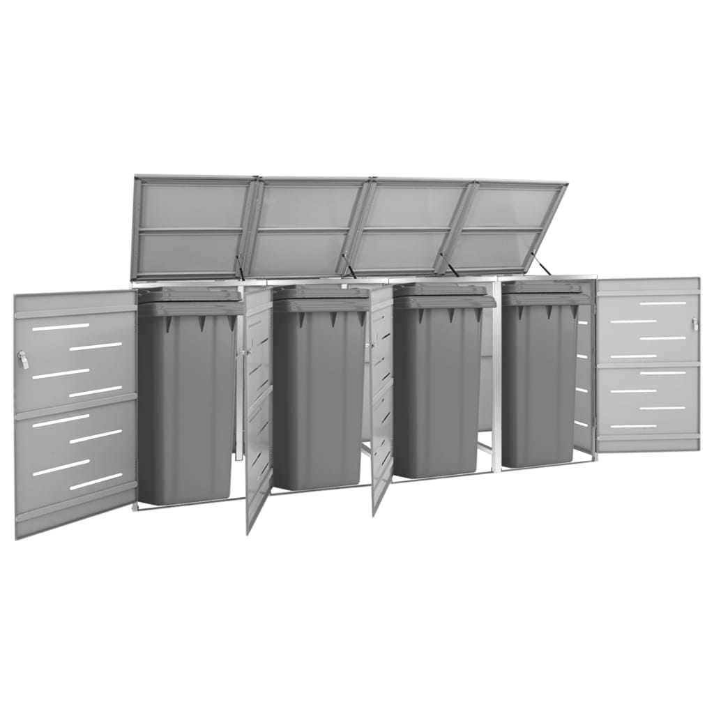 8720286334966_m_en_hd_1 vidaXL Quadruple Wheelie Bin Shed 276.5x77.5x112.5 cm Stainless Steel - Image 1