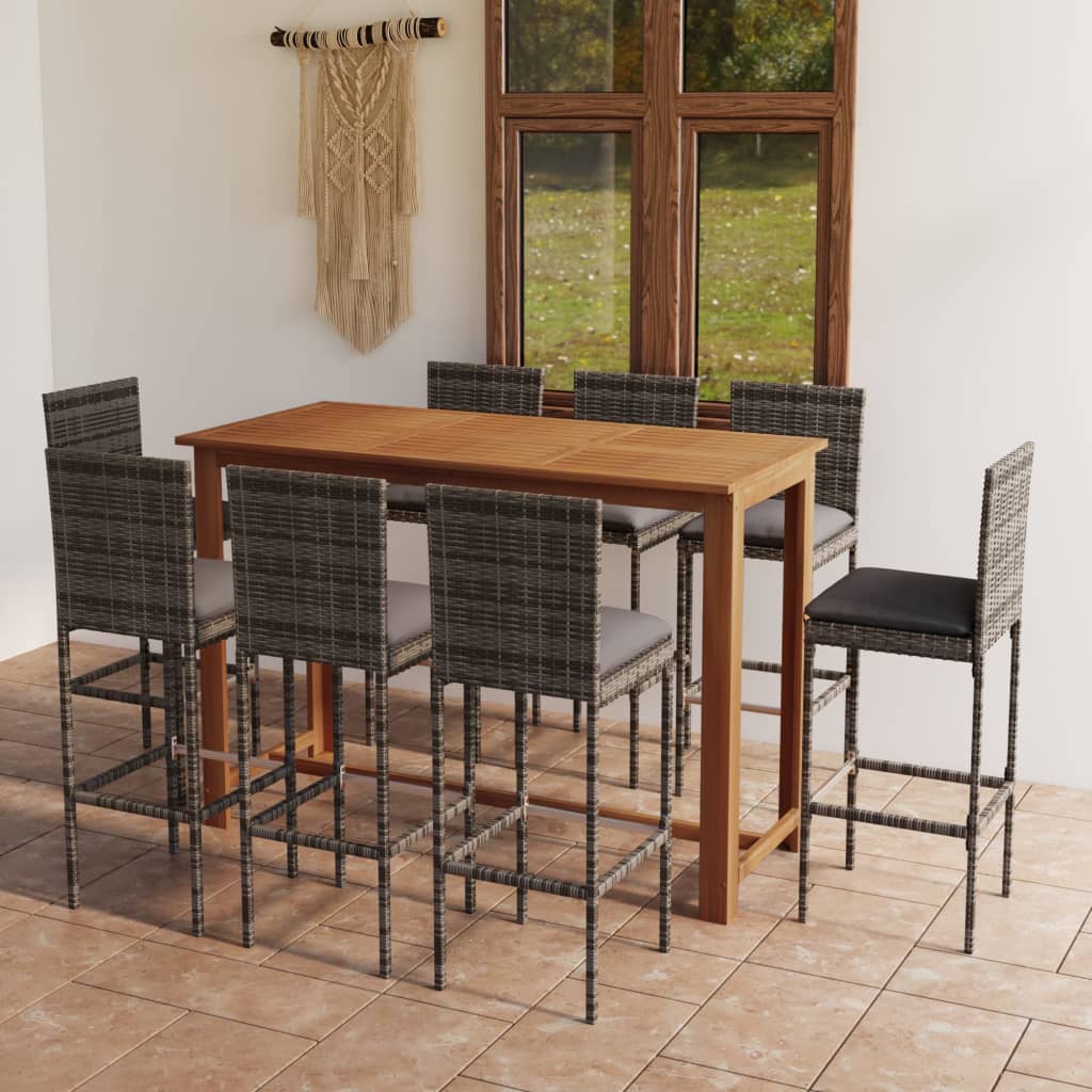8720286340370_m_en_hd_1 vidaXL 9 Piece Garden Bar Set with Cushions Grey - Image 1