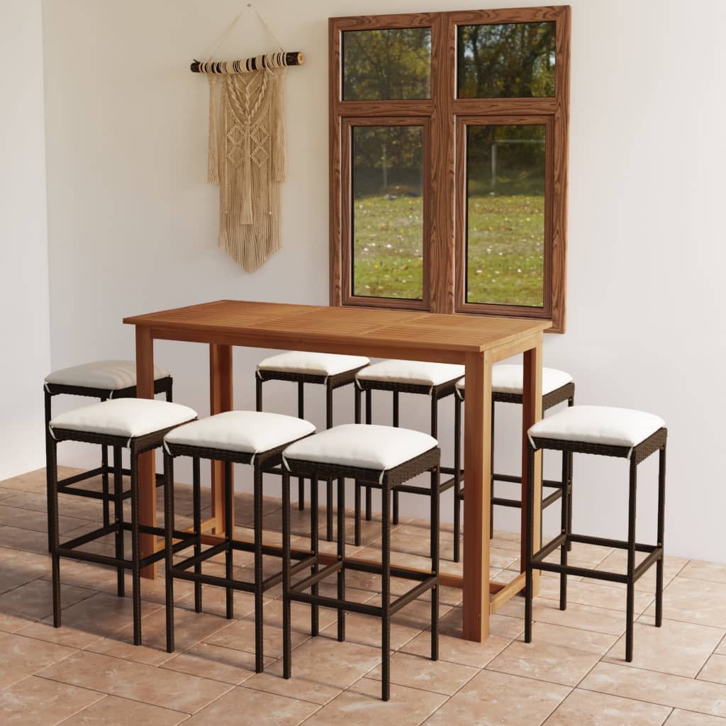 8720286340417_m_en_hd_1 vidaXL 9 Piece Garden Bar Set with Cushions Brown - Image 1