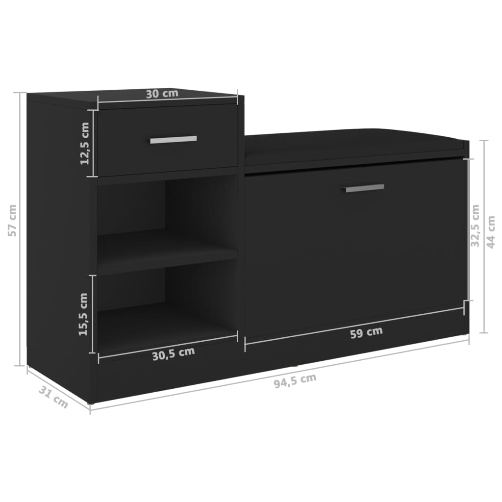 8720286343401_g_en_hd_5 vidaXL Shoe Bench Black 94.5x31x57 cm Engineered Wood - Image 7