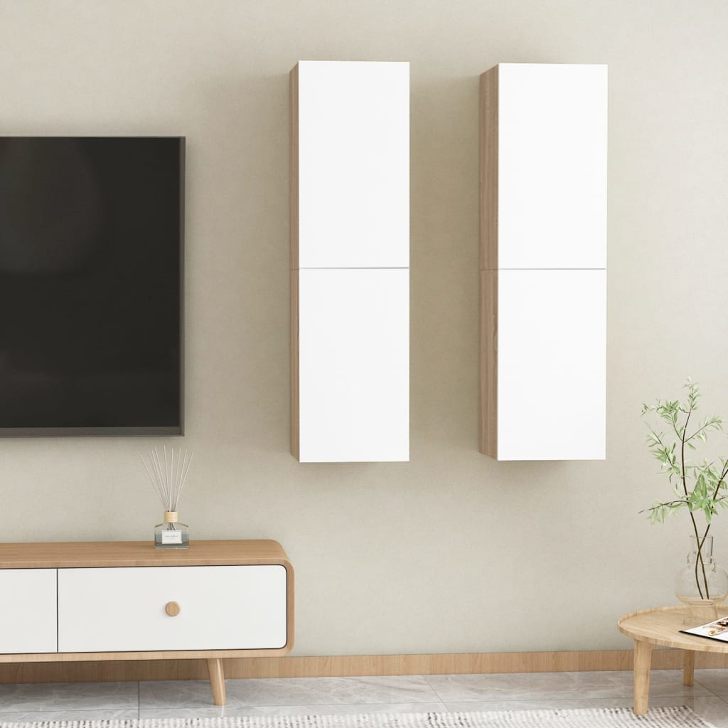 8720286352281_m_en_hd_1 vidaXL TV Cabinets 2 pcs White and Sonoma Oak 30.5x30x110 cm Engineered Wood - Image 1