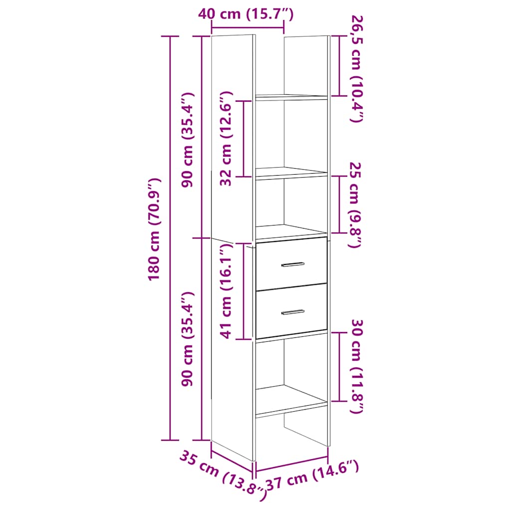 8720286352731_g_en_hd_6 vidaXL Book Cabinet Grey 40x35x180 cm Engineered Wood - Image 9