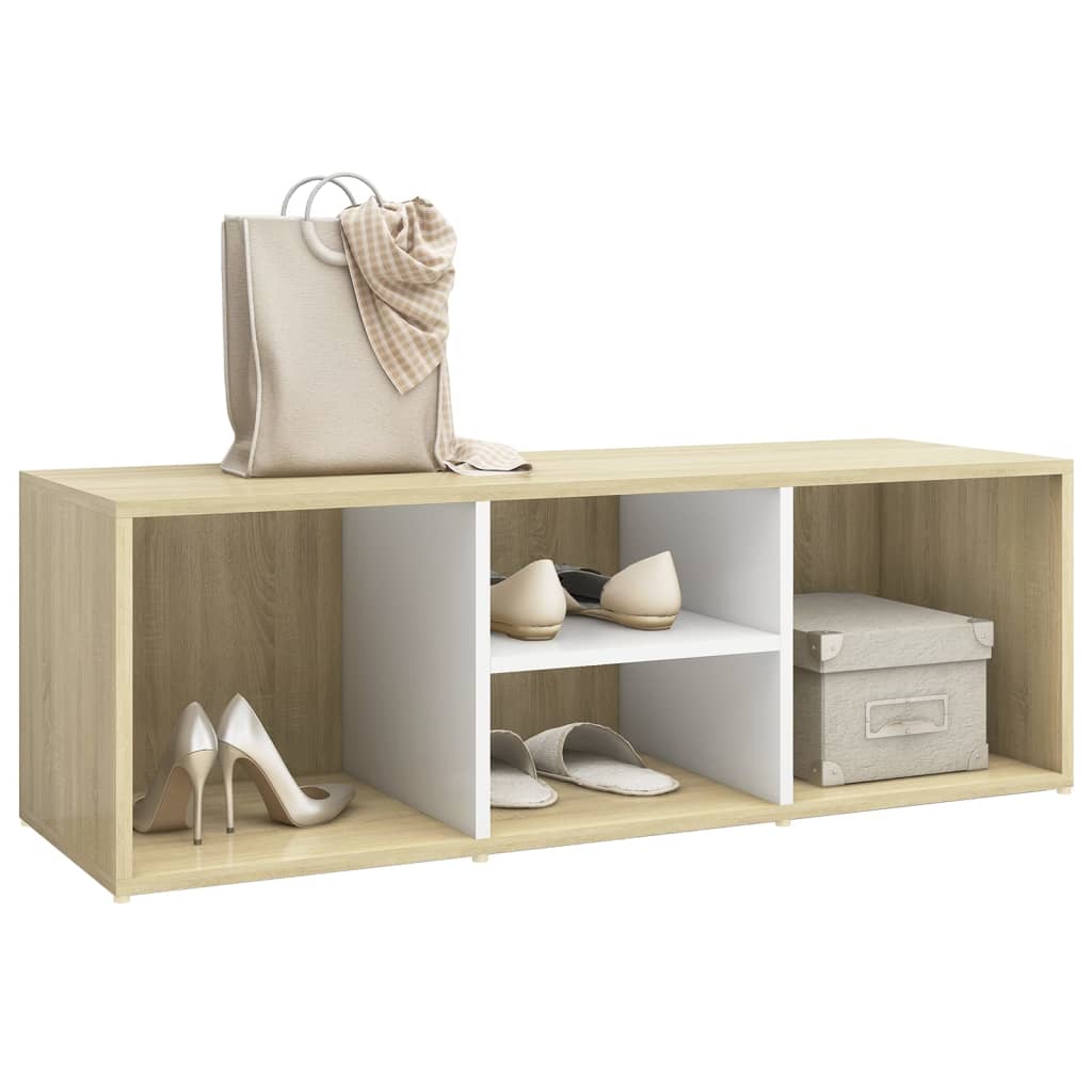 8720286353127_g_en_hd_1 vidaXL Shoe Storage Bench White and Sonoma Oak 105x35x35 cm Engineered Wood - Image 3