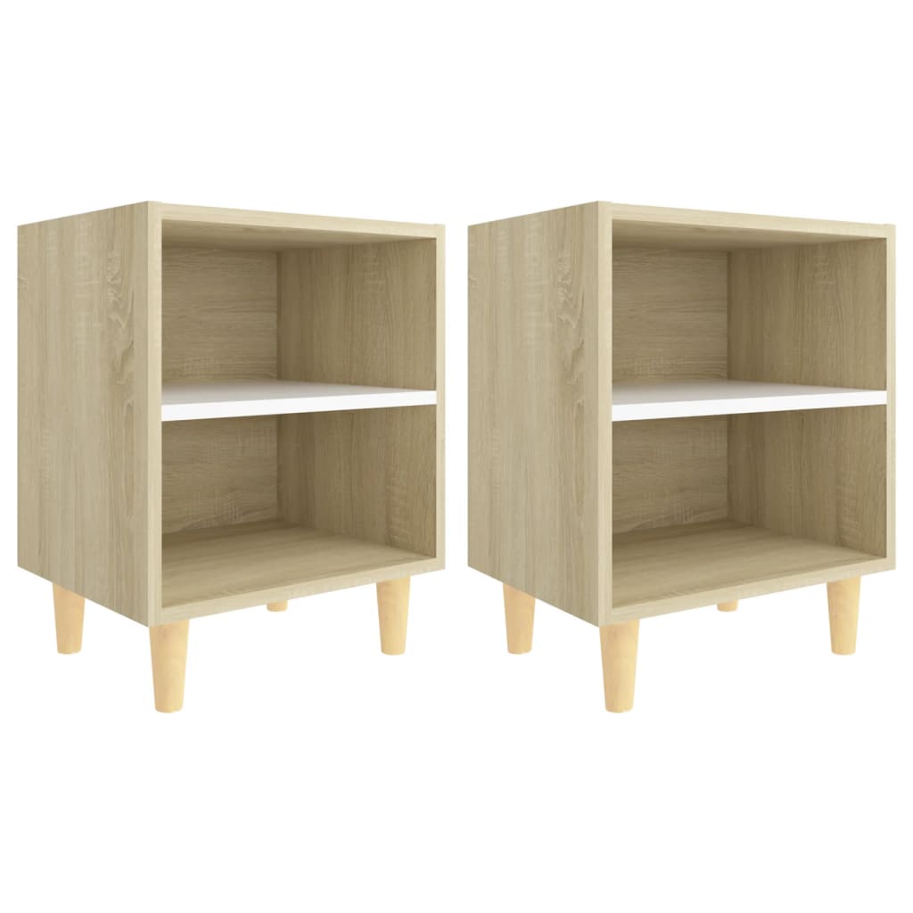 8720286355992_a_en_hd_1 vidaXL Bed Cabinets Solid Wood Legs 2pcs Sonoma Oak&White 40x30x50cm - Image 2