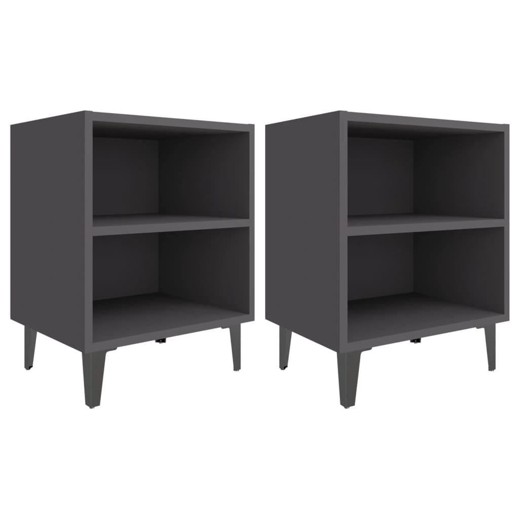 8720286356111_a_en_hd_1 vidaXL Bed Cabinets with Metal Legs 2 pcs Grey 40x30x50 cm - Image 2
