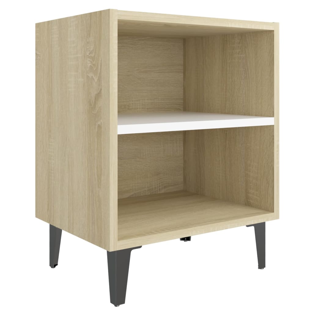 8720286356173_g_en_hd_1 vidaXL Bed Cabinets Metal Legs 2 pcs Sonoma Oak and White 40x30x50 cm - Image 3