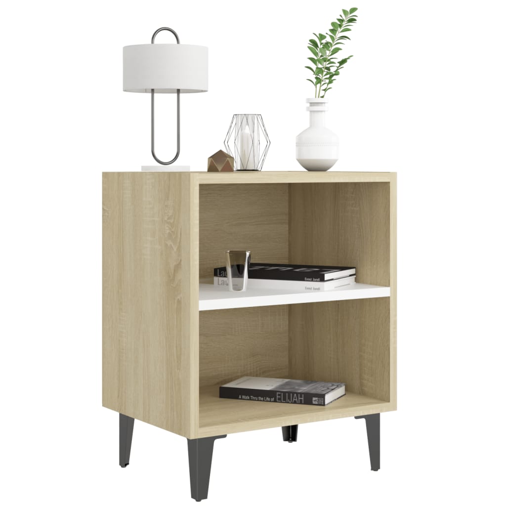 8720286356173_g_en_hd_2 vidaXL Bed Cabinets Metal Legs 2 pcs Sonoma Oak and White 40x30x50 cm - Image 4