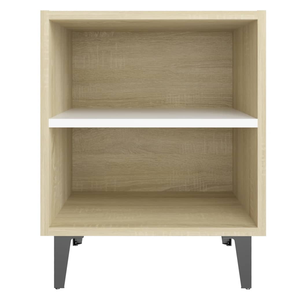 8720286356173_g_en_hd_3 vidaXL Bed Cabinets Metal Legs 2 pcs Sonoma Oak and White 40x30x50 cm - Image 5