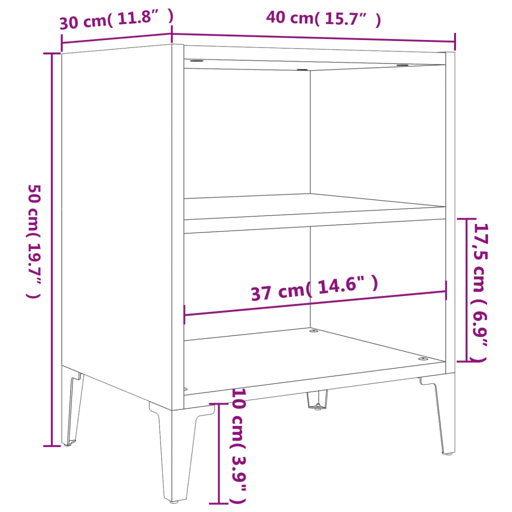 8720286356227_g_en_hd_4 vidaXL Bed Cabinet with Metal Legs High Gloss Grey 40x30x50 cm - Image 7
