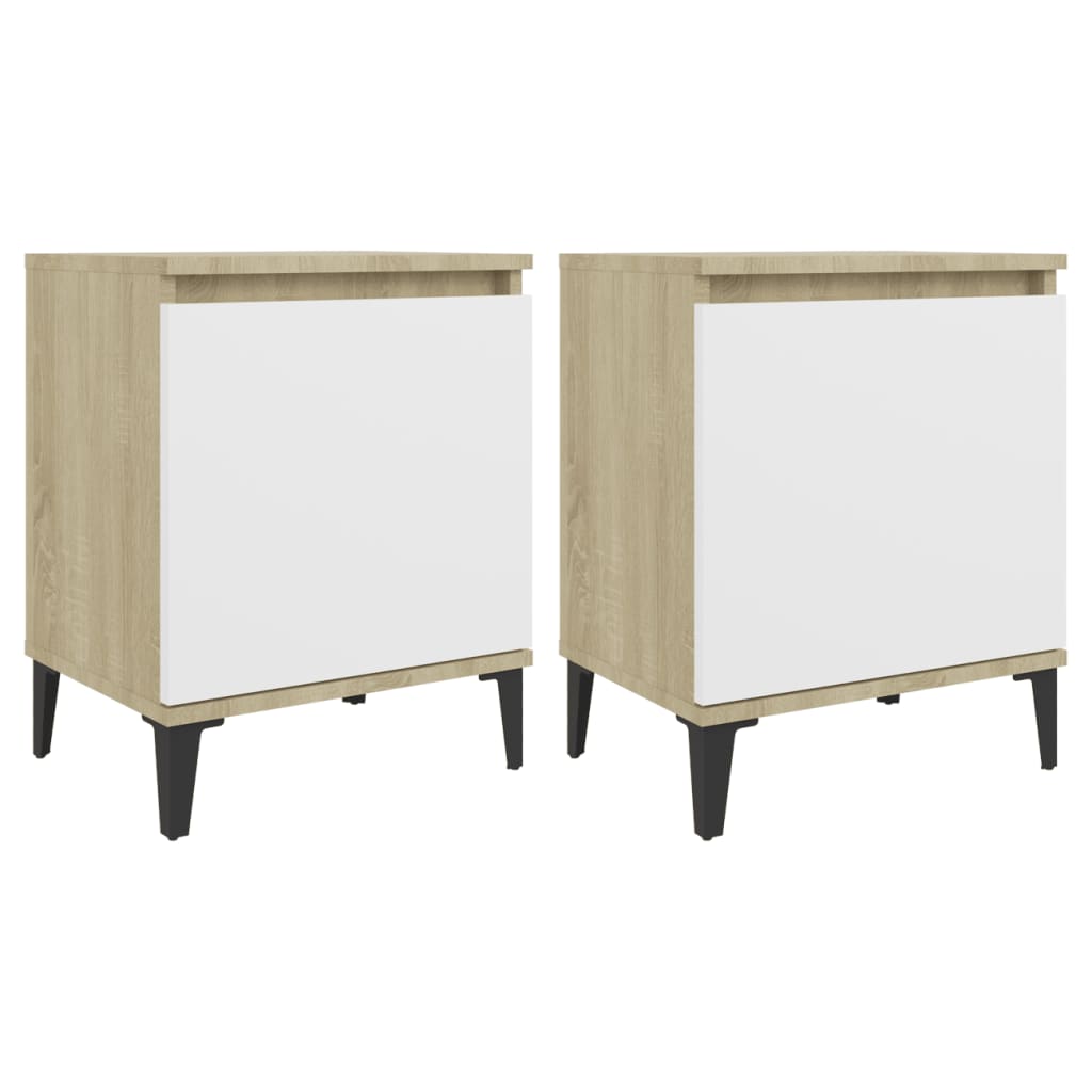 8720286356531_a_en_hd_1 vidaXL Bed Cabinet Metal Legs Sonoma Oak and White - Image 2