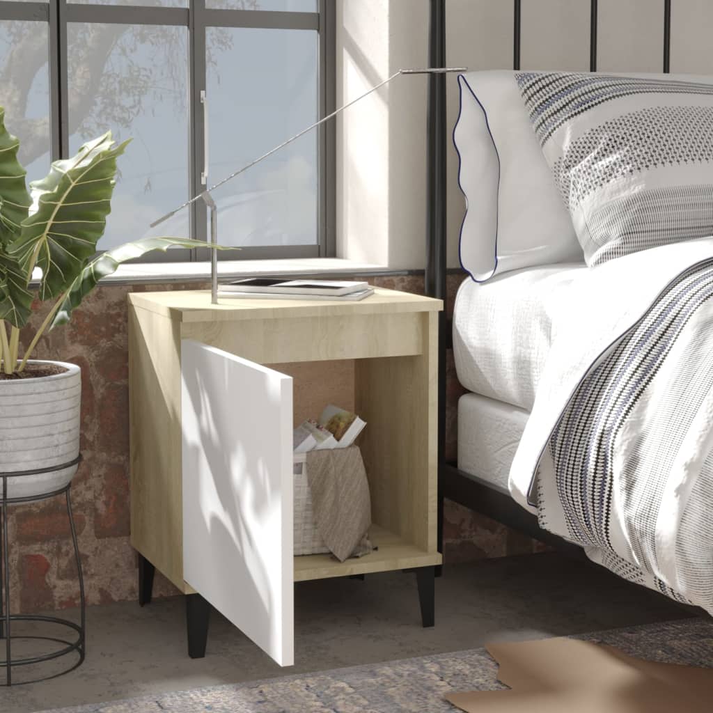 8720286356531_g_en_hd_1 vidaXL Bed Cabinet Metal Legs Sonoma Oak and White - Image 4