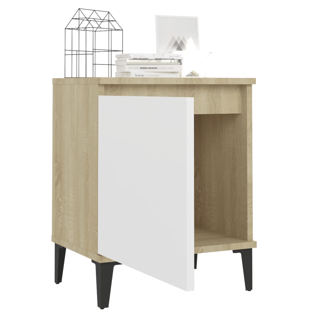 8720286356531_g_en_hd_2 vidaXL Bed Cabinet Metal Legs Sonoma Oak and White - Image 5
