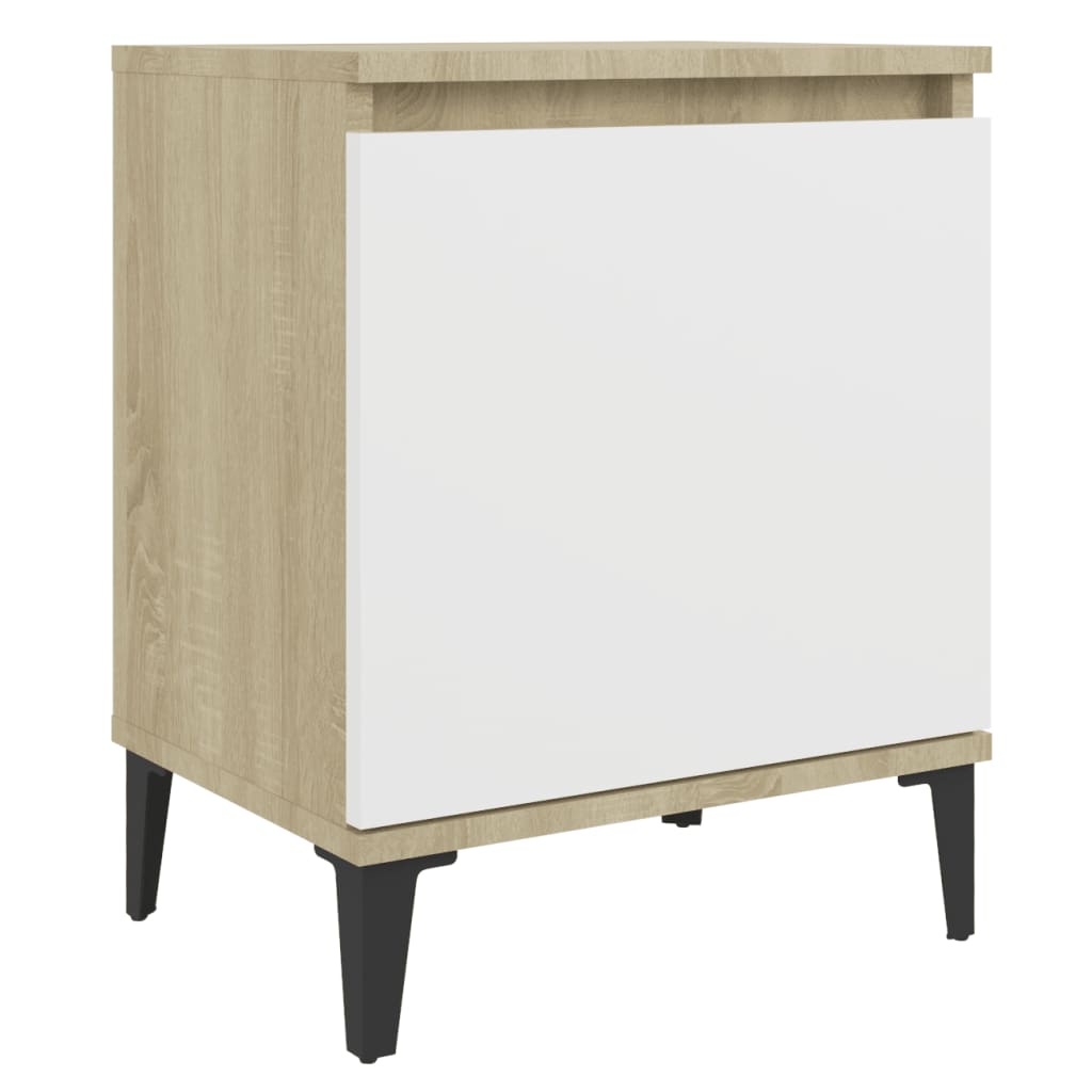 8720286356531_g_en_hd_3 vidaXL Bed Cabinet Metal Legs Sonoma Oak and White - Image 6