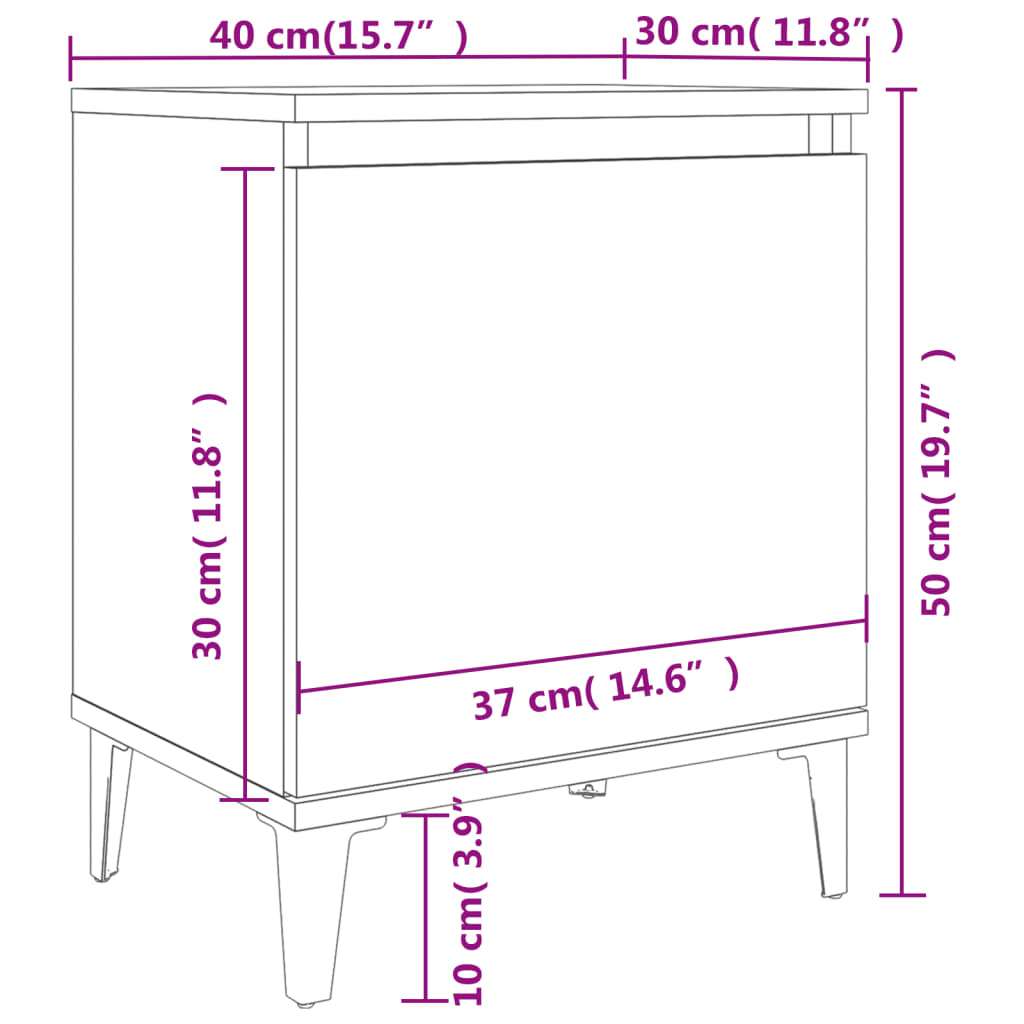 8720286356555_g_en_hd_7 vidaXL Bed Cabinet with Metal Legs High Gloss White - Image 9