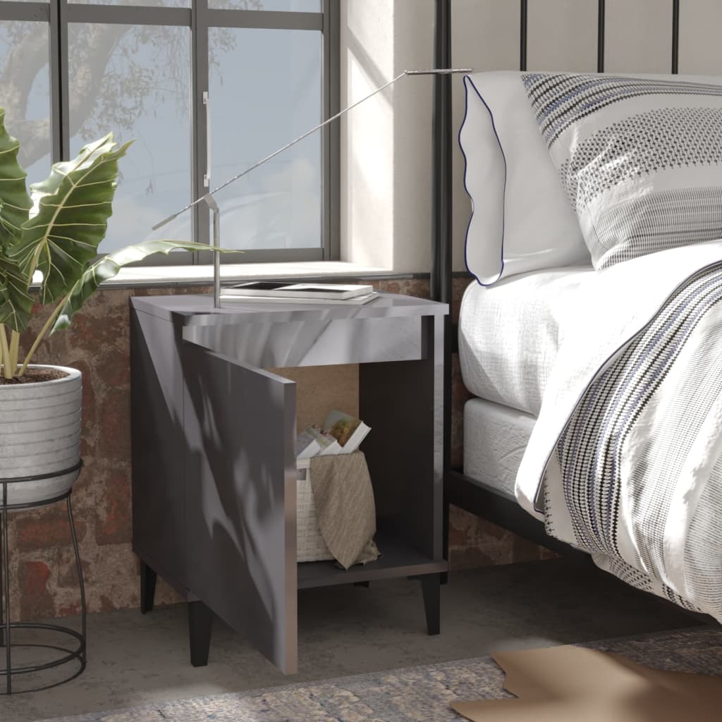 8720286356586_g_en_hd_1 vidaXL Bed Cabinet with Metal Legs High Gloss Grey 40x30x50 cm - Image 3