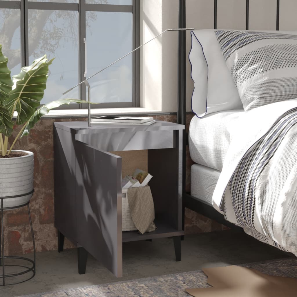 8720286356593_g_en_hd_1 vidaXL Bed Cabinet with Metal Legs High Gloss Grey - Image 3