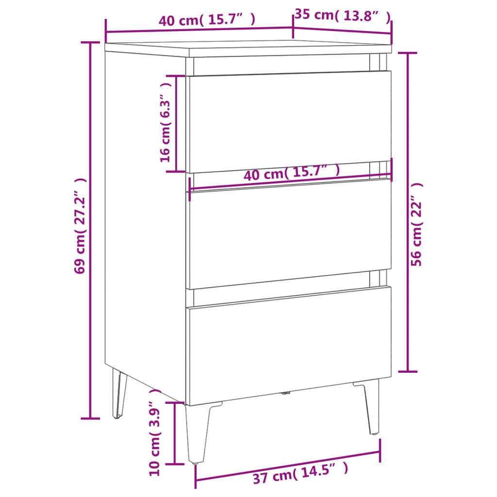 8720286357149_g_en_hd_5 vidaXL Bed Cabinet with Metal Legs White 40x35x69 cm - Image 8