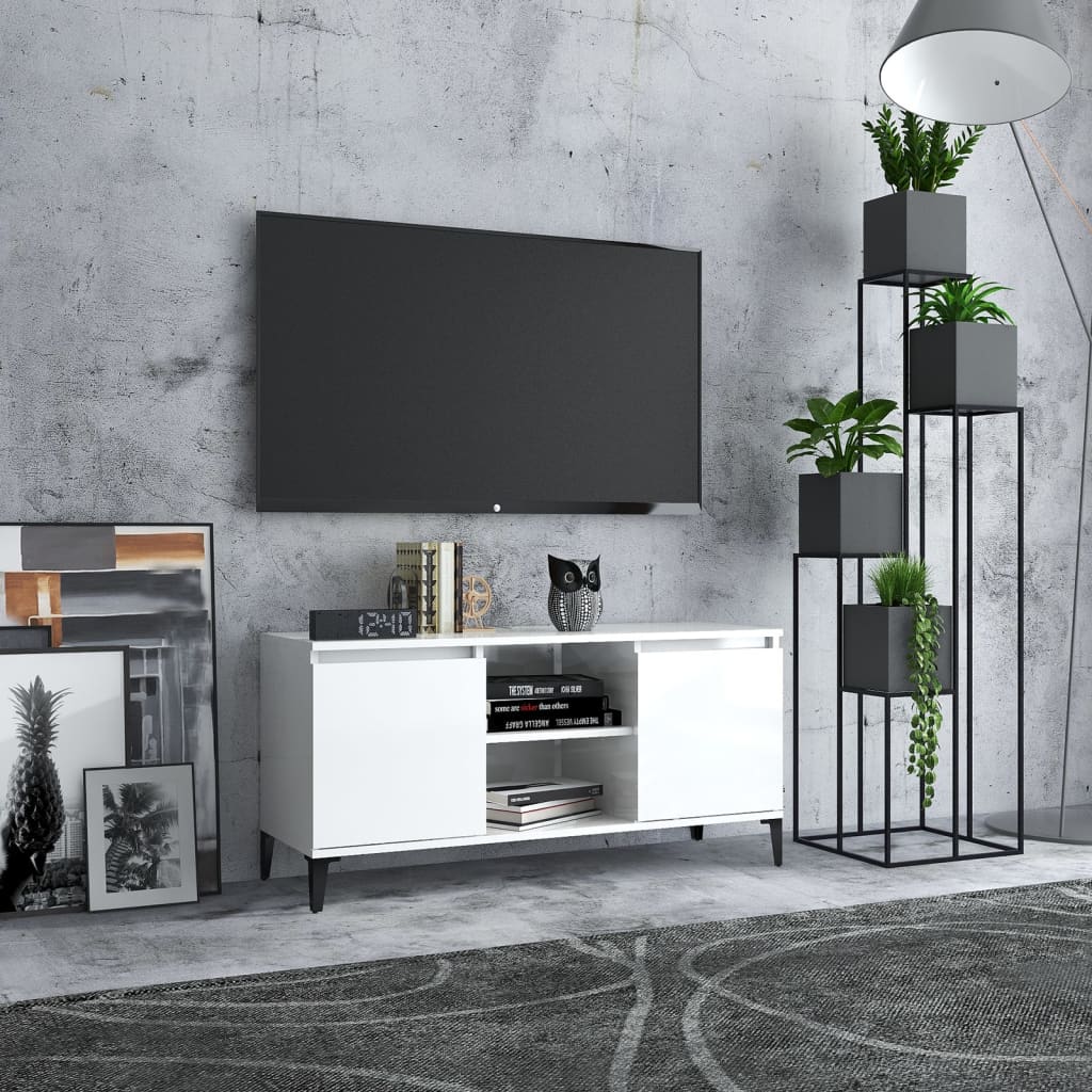 8720286357835_m_en_hd_1 vidaXL TV Cabinet with Metal Legs High Gloss White 103.5x35x50 cm - Image 1