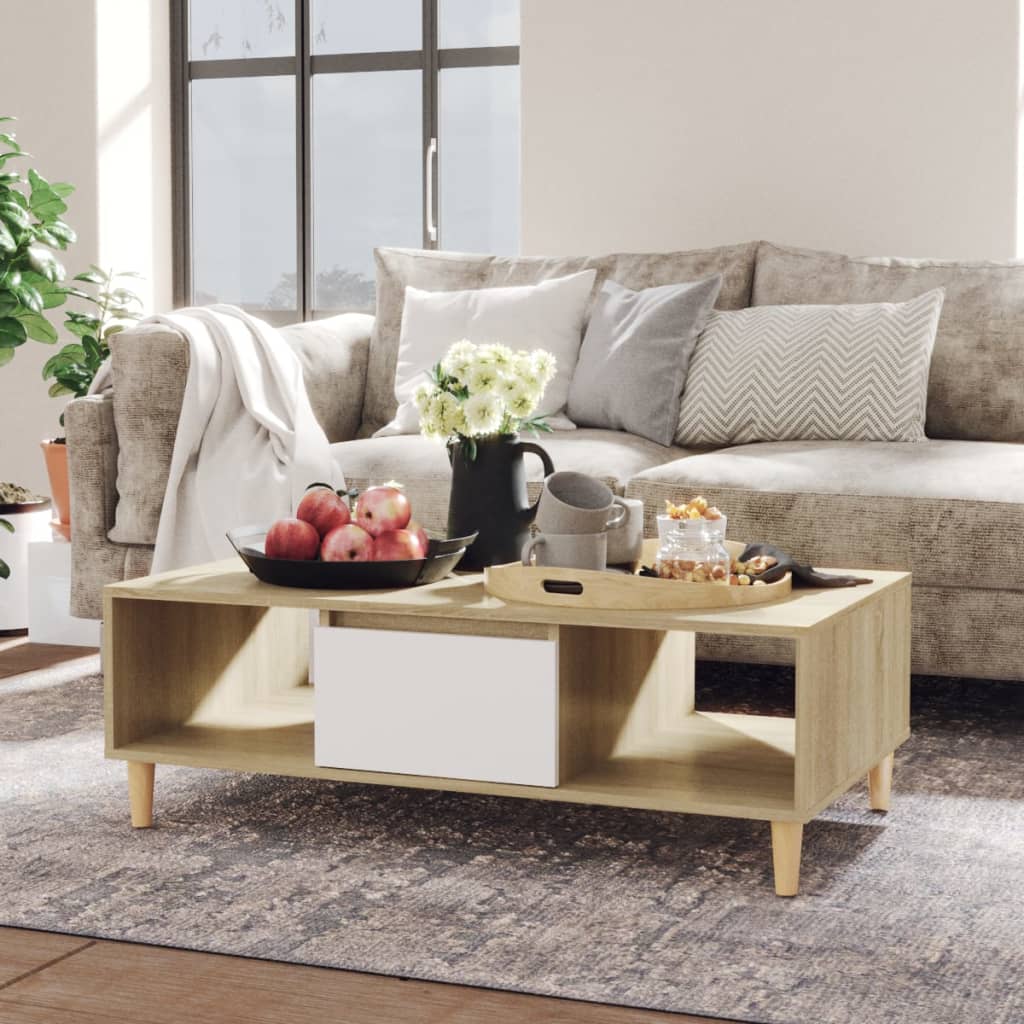 8720286358276_m_en_hd_1 vidaXL Coffee Table White and Sonoma Oak 103.5x60x35 cm Engineered Wood - Image 1