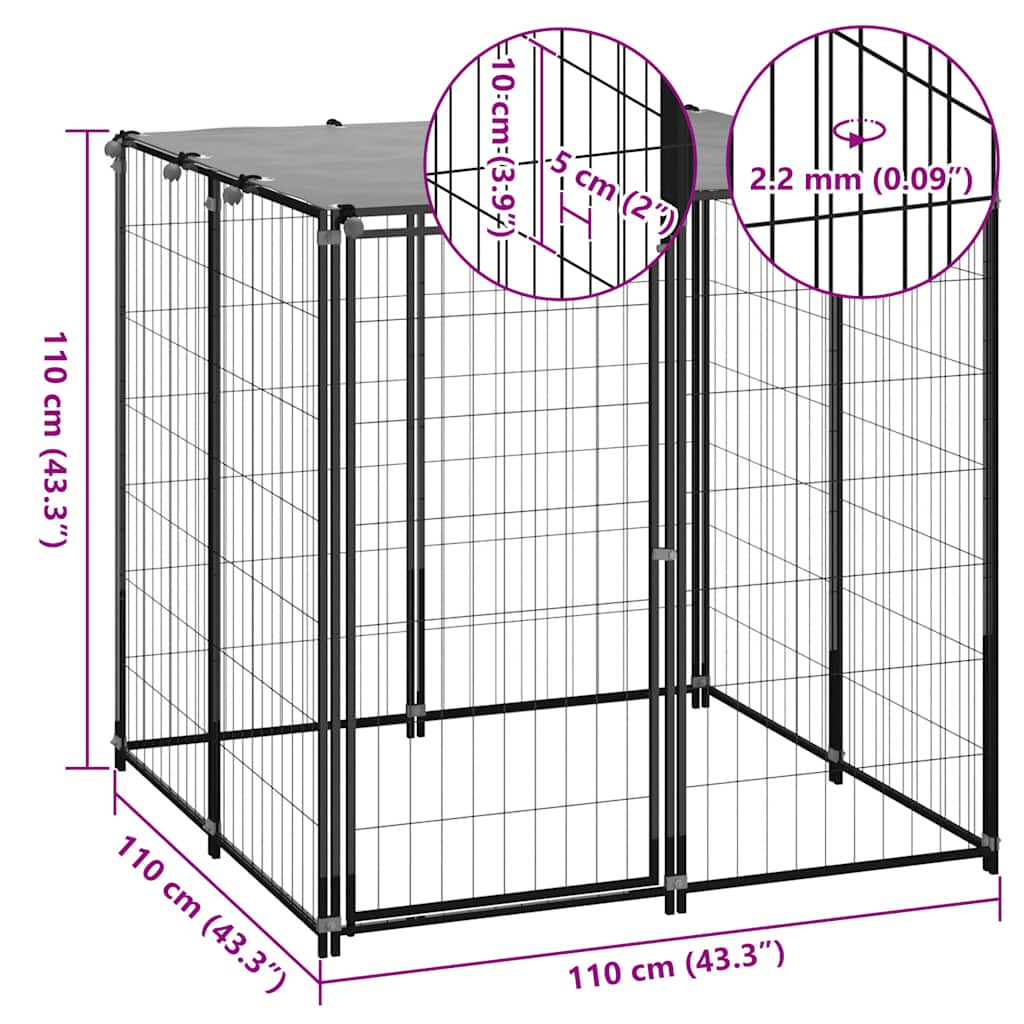 8720286359662_g_en_hd_5 vidaXL Dog Kennel Black 110x110x110 cm Steel - Image 6
