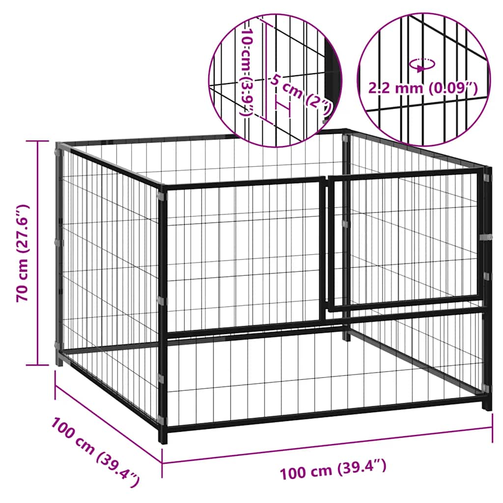 8720286359747_g_en_hd_4 vidaXL Dog Kennel Black 100x100x70 cm Steel - Image 5