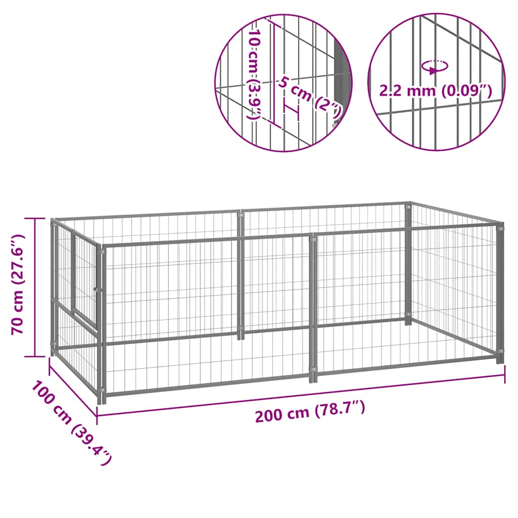 8720286359785_g_en_hd_4 vidaXL Dog Kennel Silver 200x100x70 cm Steel - Image 5