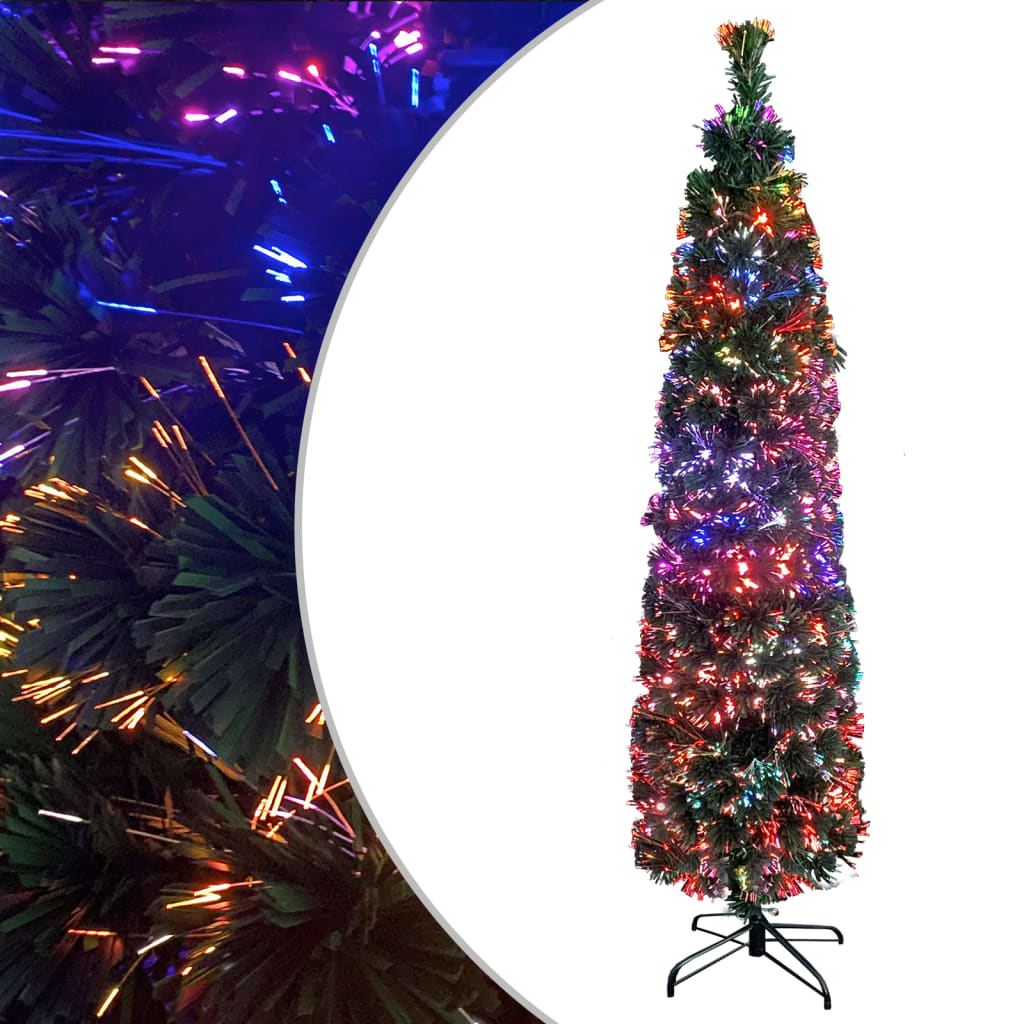 vidaXL Artificial Slim Christmas Tree with Stand 150 cm Fibre Optic