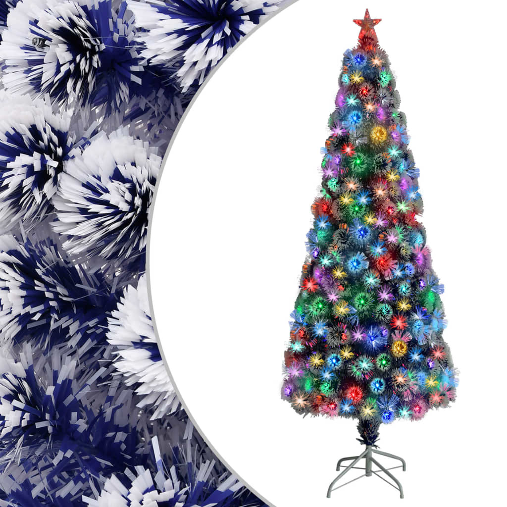 vidaXL Artificial Pre-lit Christmas Tree White&Blue 240 cm Fibre Optic
