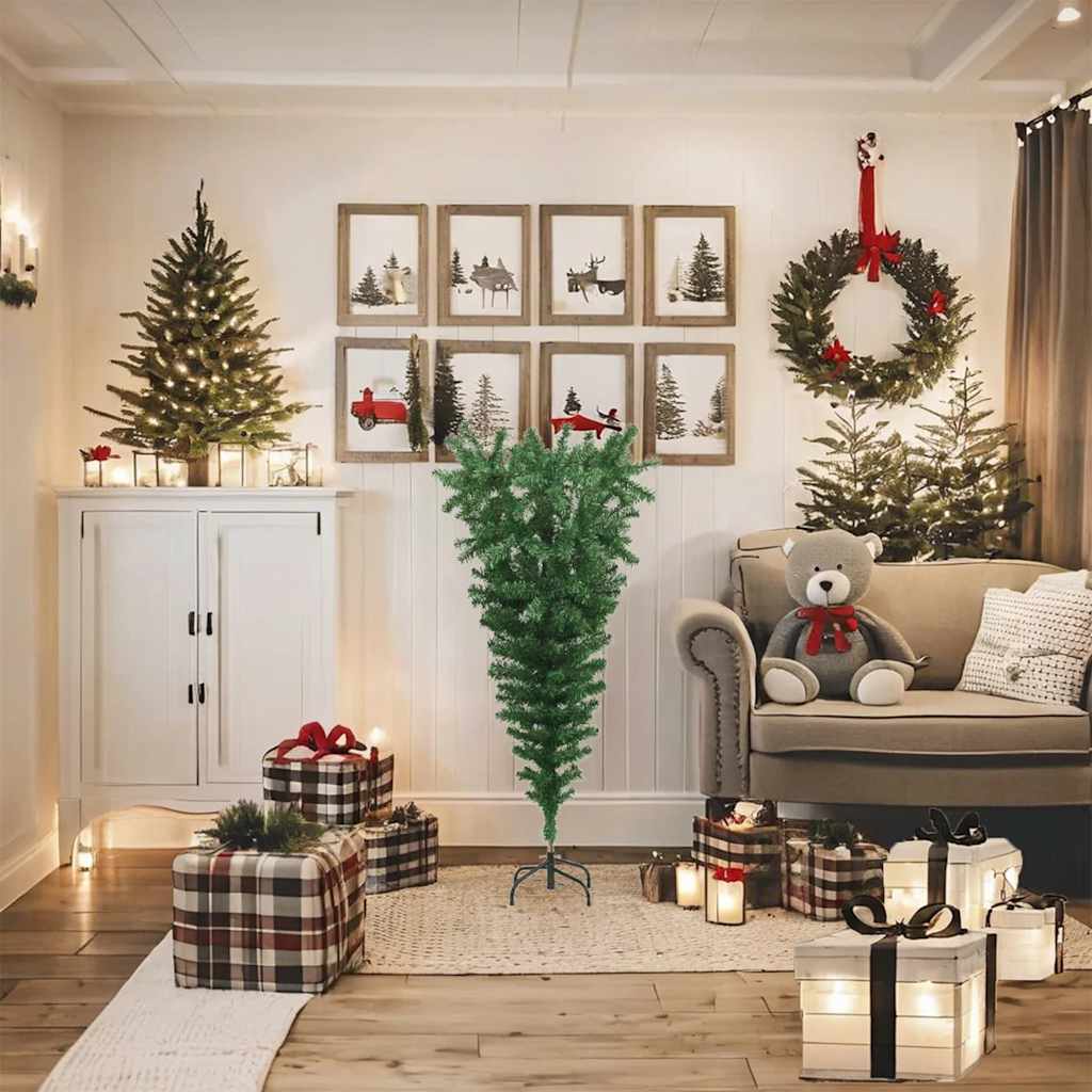 8720286363409_g_en_hd_1 vidaXL Upside-down Artificial Christmas Tree with Stand Green 120 cm - Image 2