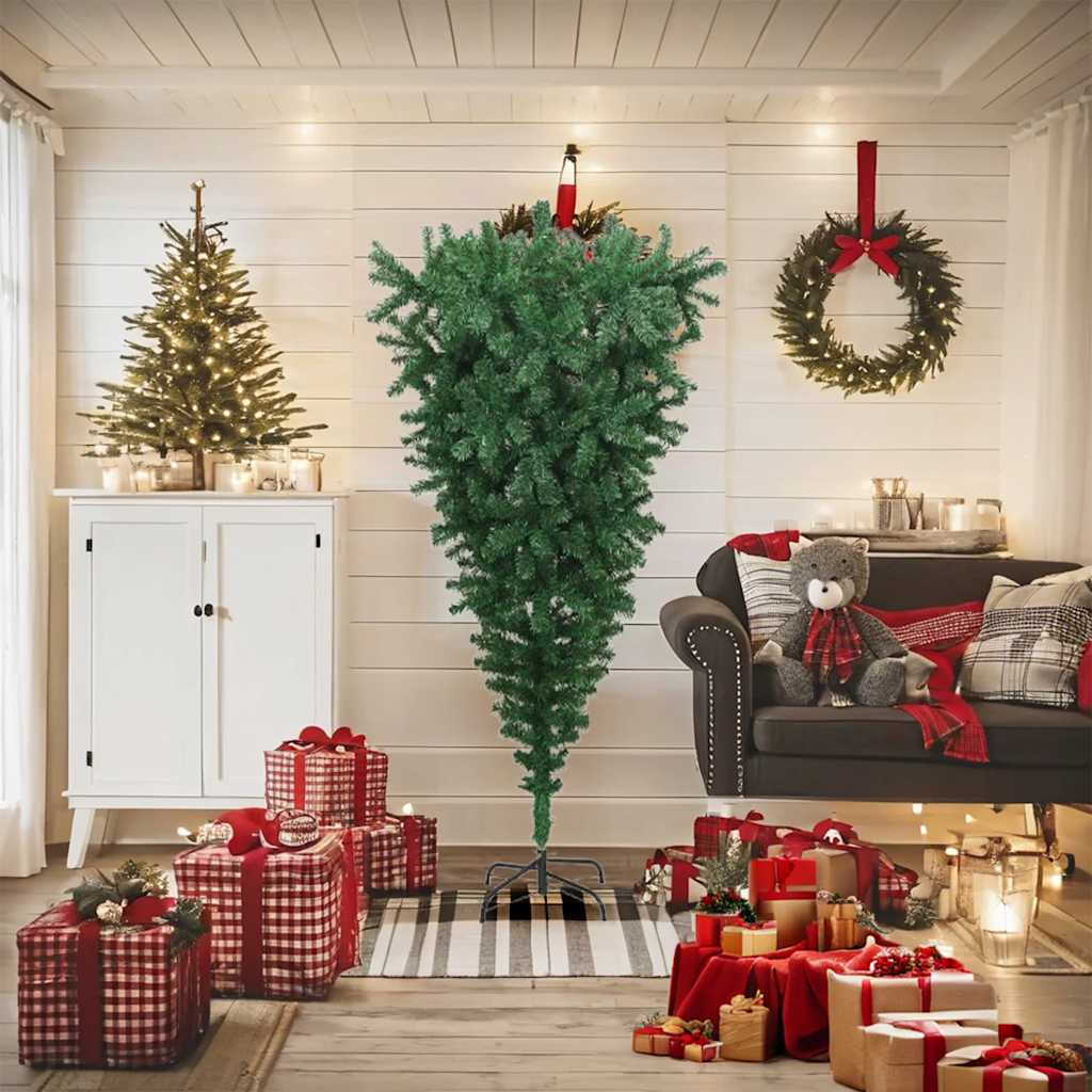 8720286363423_g_en_hd_1 vidaXL Upside-down Artificial Christmas Tree with Stand Green 180 cm - Image 2