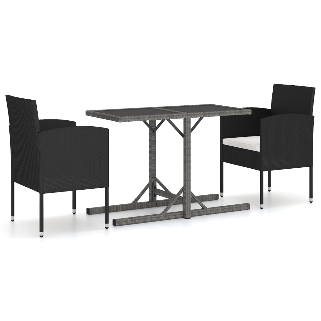 vidaXL 3 Piece Garden Dining Set Poly Rattan Black