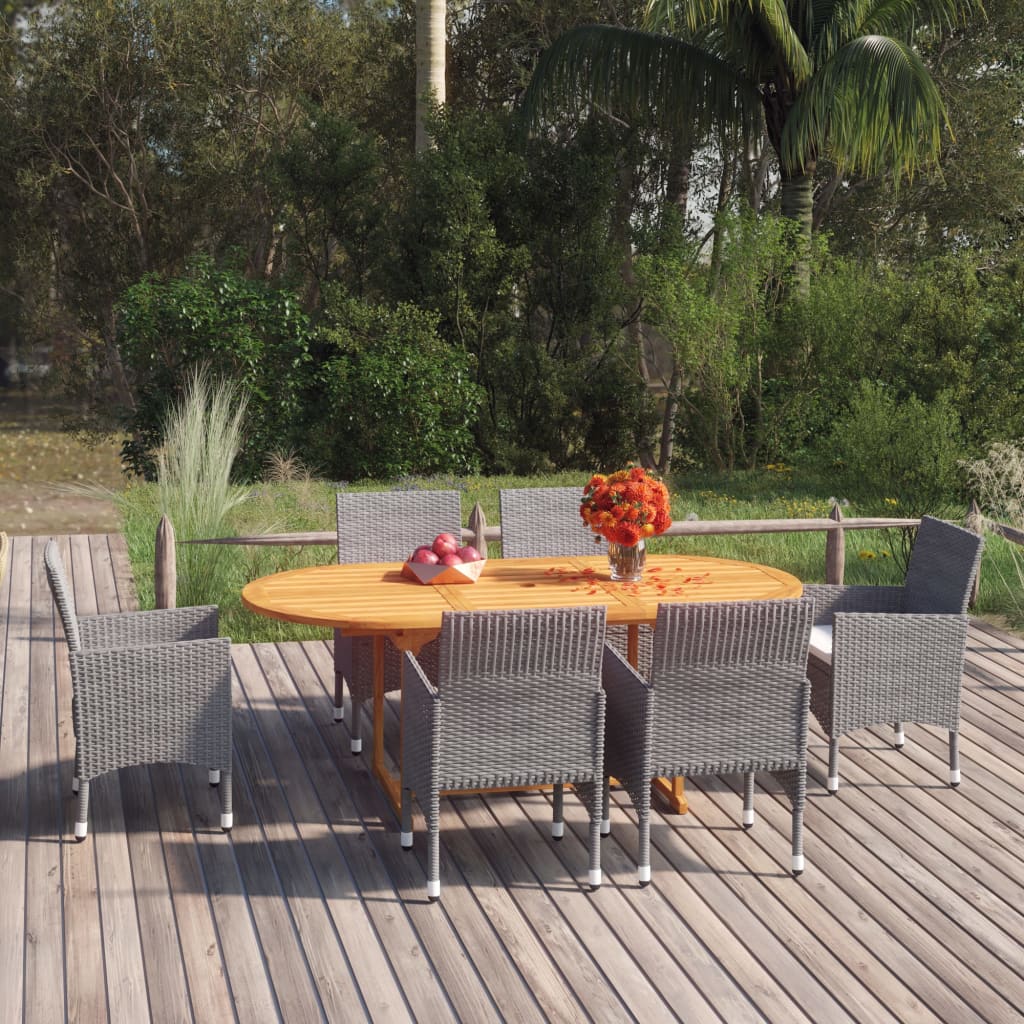 vidaXL 7 Piece Garden Dining Set Poly Rattan Grey