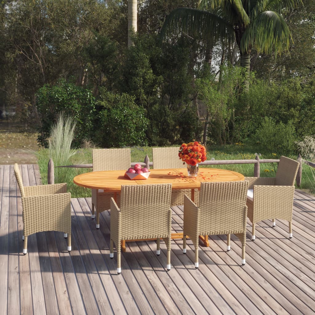 vidaXL 7 Piece Garden Dining Set Poly Rattan Beige
