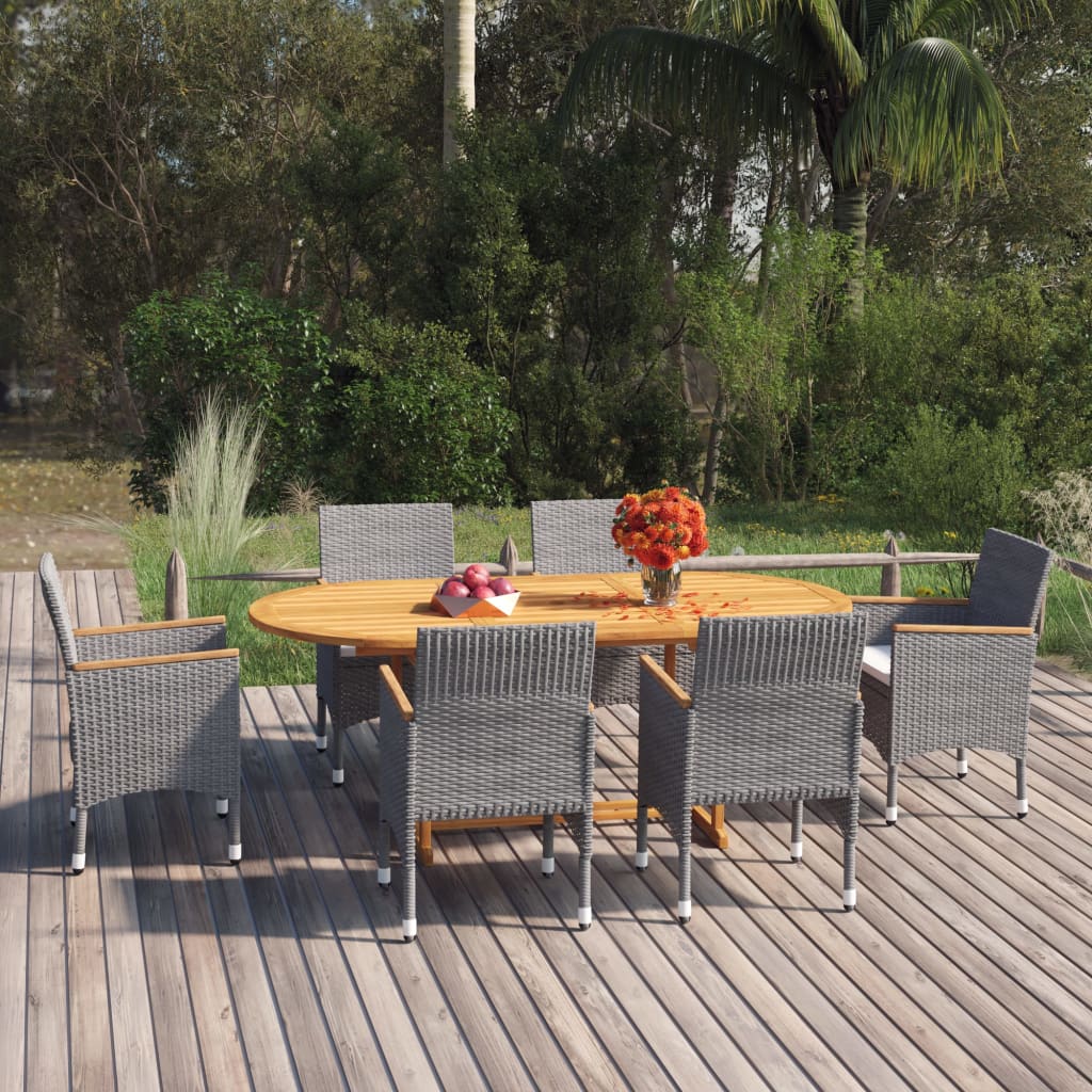 vidaXL 7 Piece Garden Dining Set Poly Rattan Grey