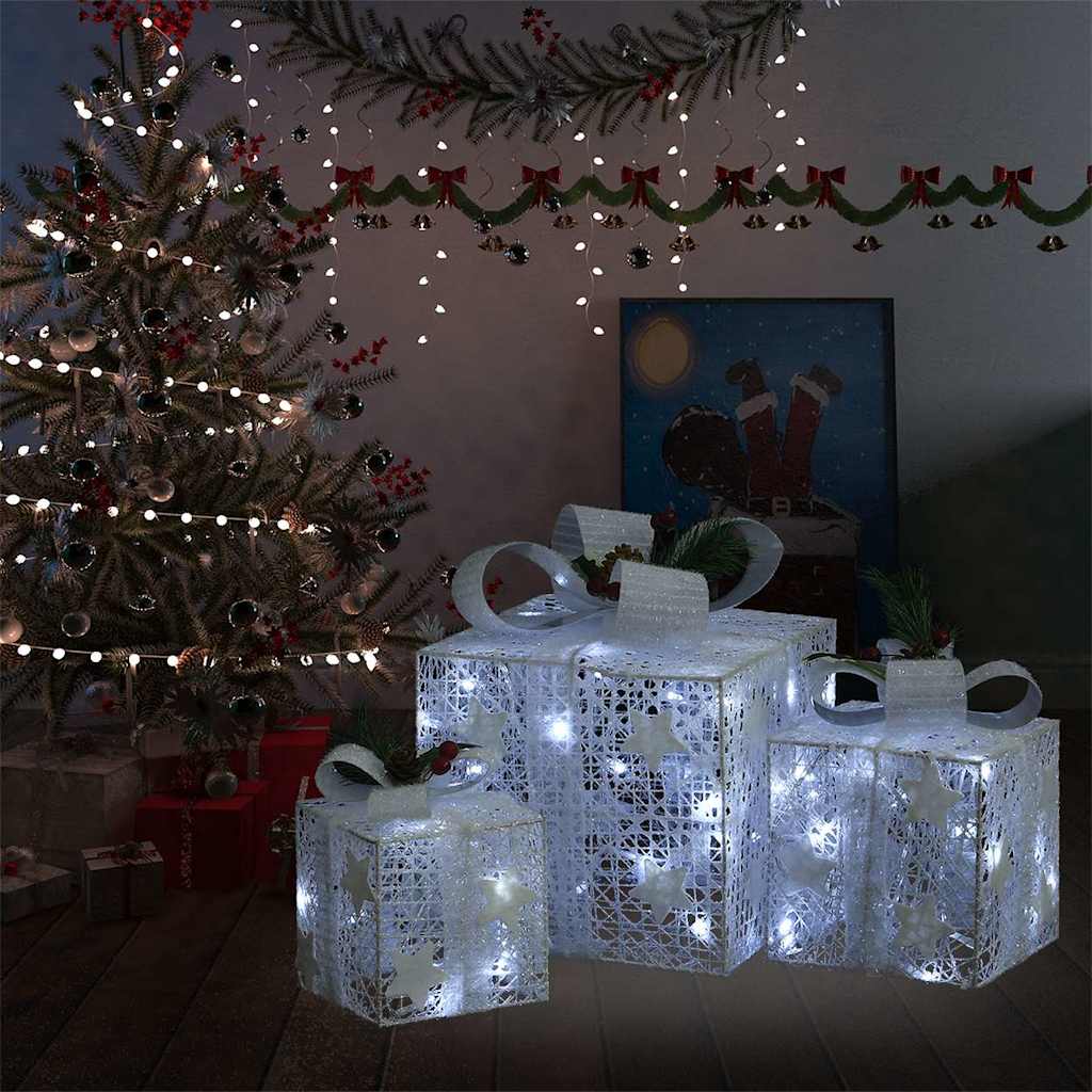 vidaXL Decorative Christmas Gift Boxes 3 pcs White Outdoor Indoor